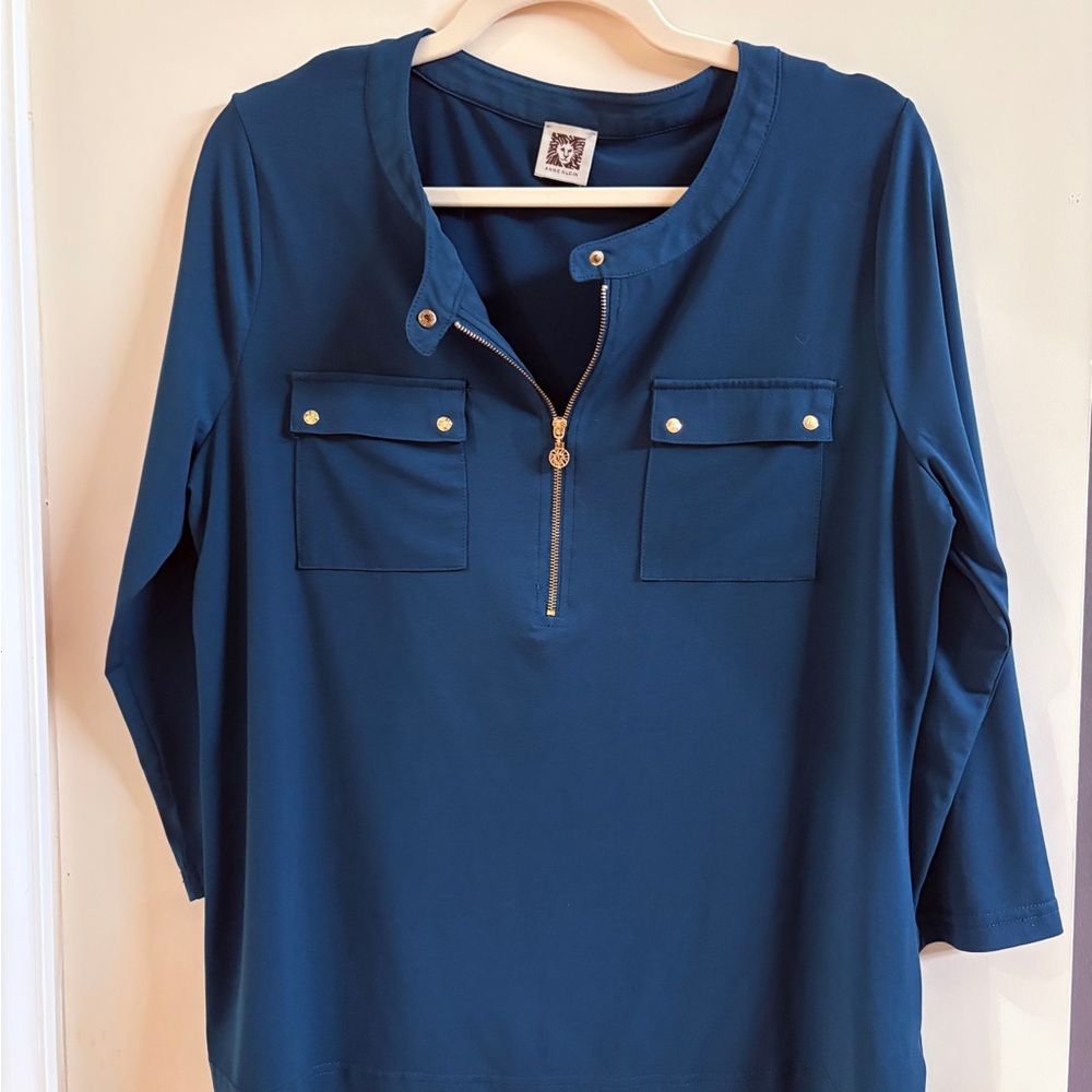 Anne Klein Teal Blouse with Gold Details